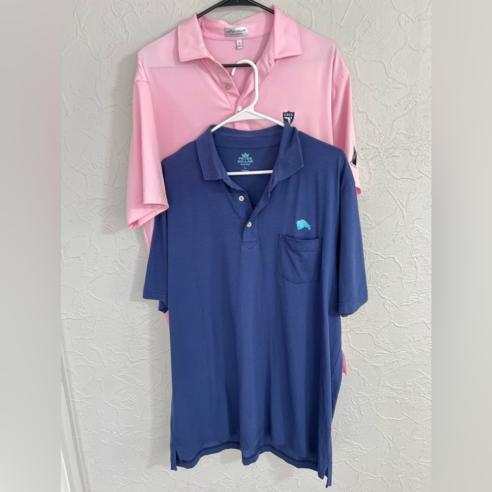 Lot of 2 Peter Millar Mens Summer Comfort Polo Shirt Seaside Performance Golf L